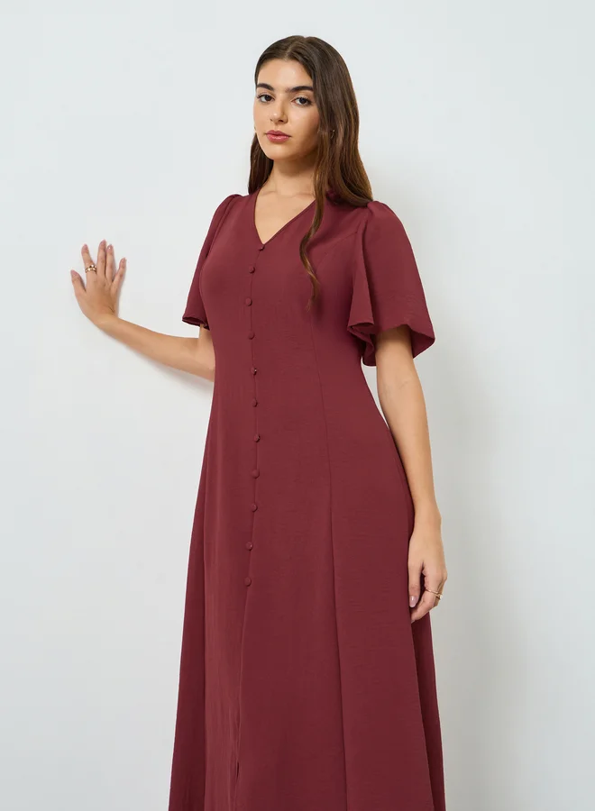 Take Two Women Rust Buttoned A-Line Maxi Dress